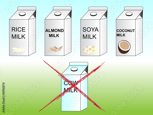 Rice, almond, soya and coconut vegan milk