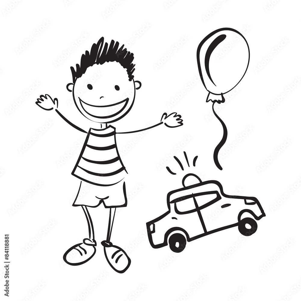 Illustration of hand drawn boy with toys Illustration of hand drawn boy with toys