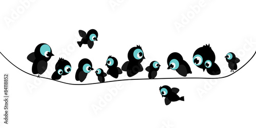 Illustration of flat birds sitting on wire