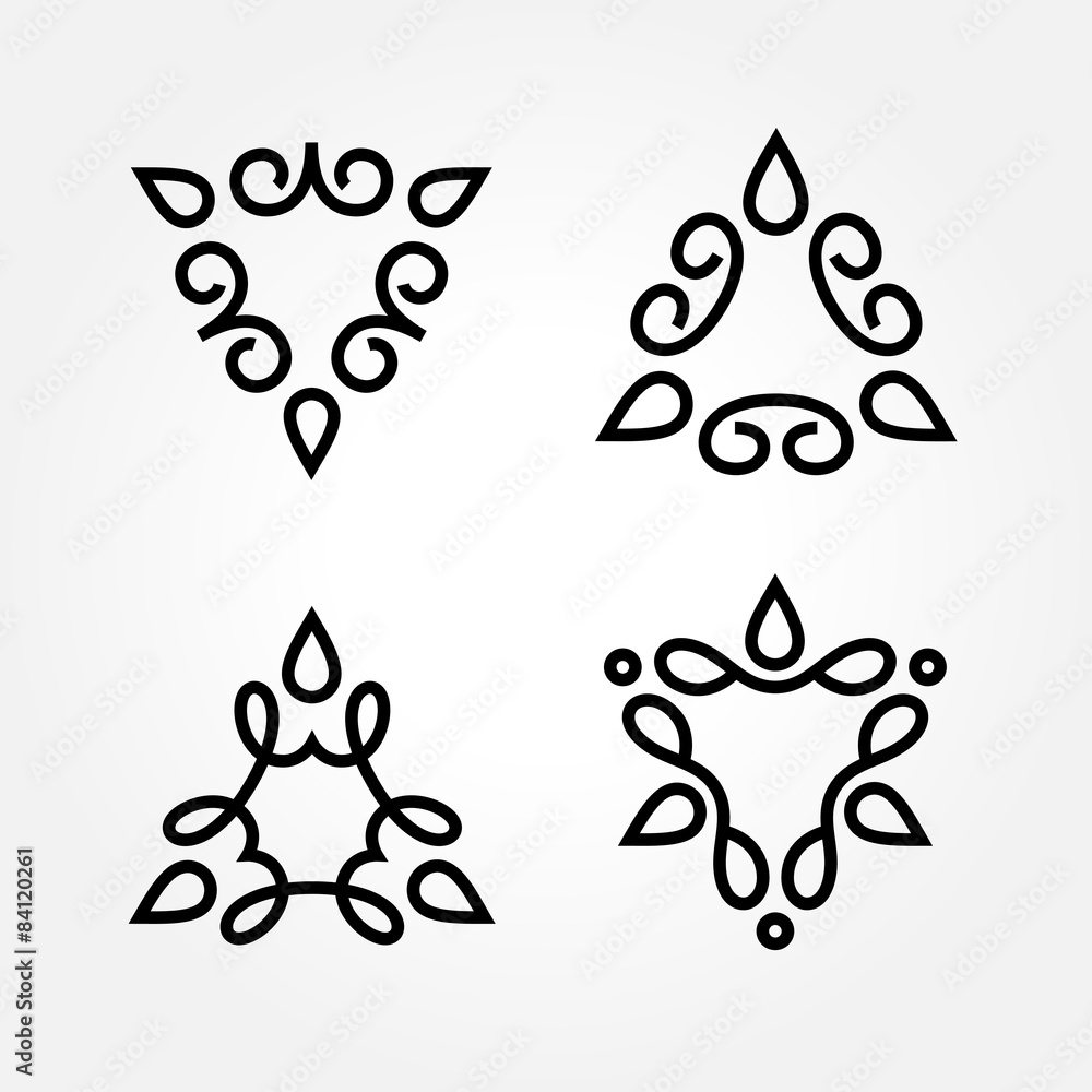 Fototapeta premium Set of simple line art monogram logo design