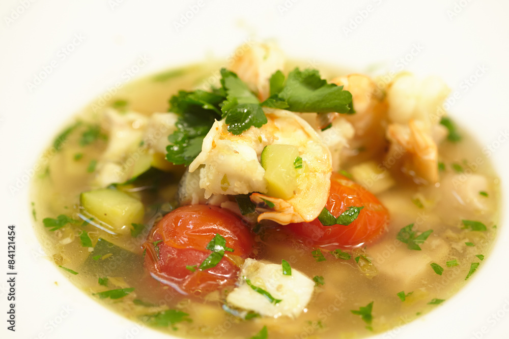 soup with fish, tomatoes, zucchini, herbs soup with fish, tomatoes, zucchini, herbs