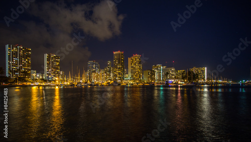 Honolulu downtown with waterfront at night  Hawaii