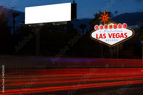Welcome to fabulous Las Vegas neon sign and blank billboard at n