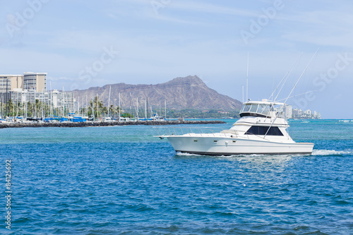 The boat with Diamond head mountain background, Hawaii