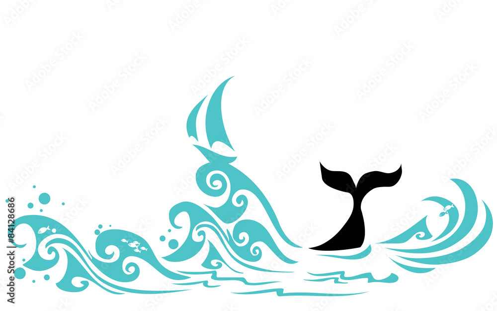 Obraz premium Sea waves & whale's tail
