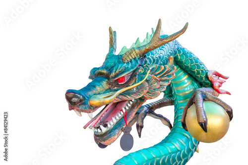 green dragon statue isolated on white background