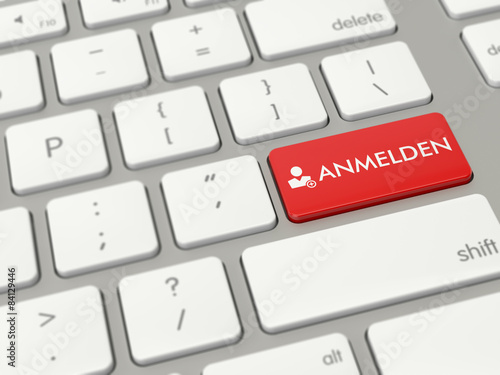 Tastatur mit roter Anmelden Taste