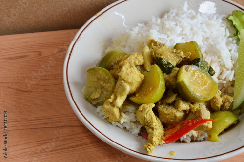 green curry with chicken on rice