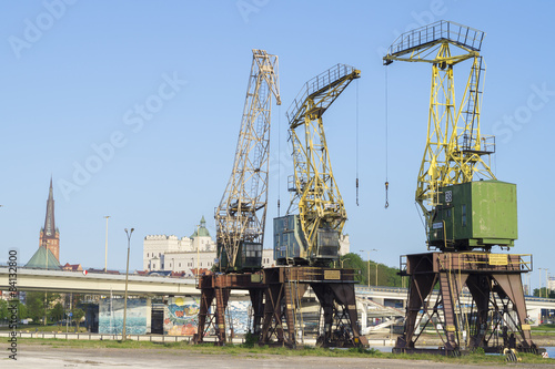 the historic port cranes in Szczecin