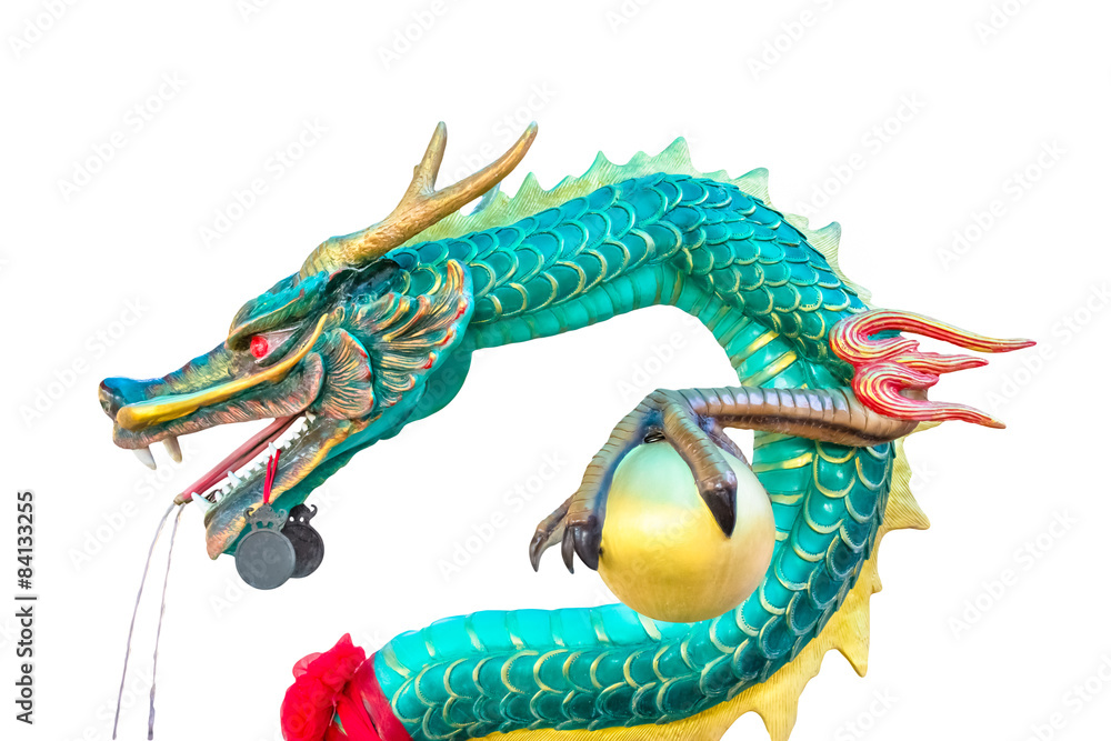 Obraz premium green dragon statue isolated on white background