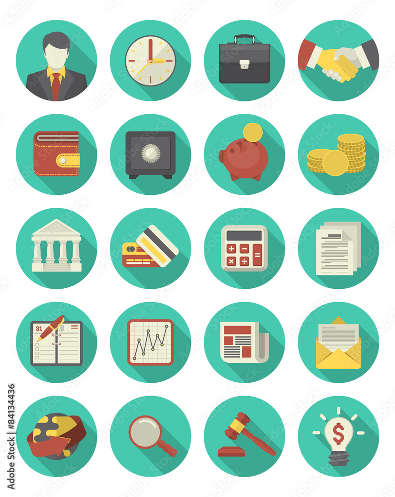 Modern flat financial and business icons Modern flat financial and business icons