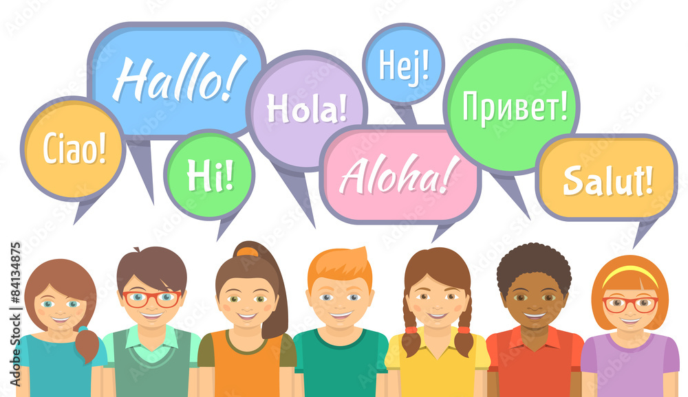 Kids language school in flat style