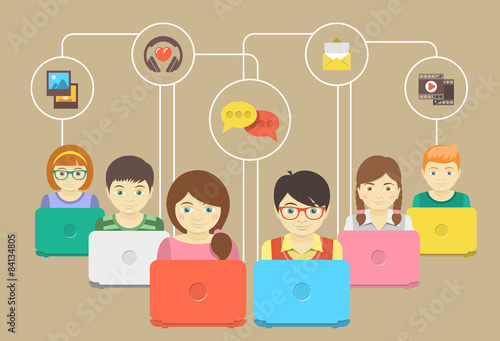 Kids and Social networking in Internet Flat Concept