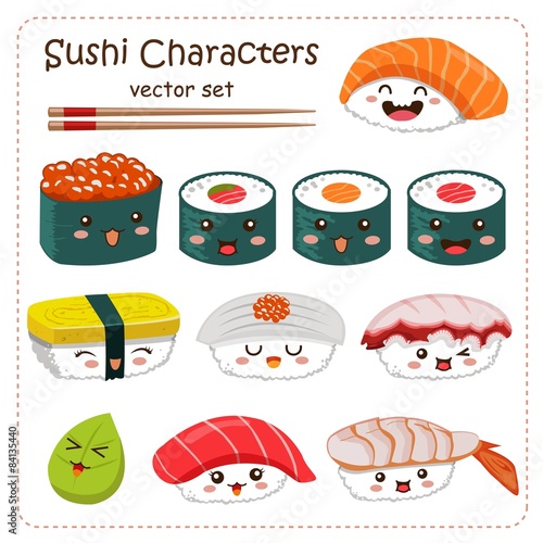 Sushi Cartoon Character Vector Set