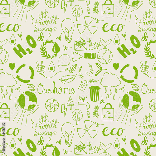 Hand drawn seamleass eco friendly pattern.