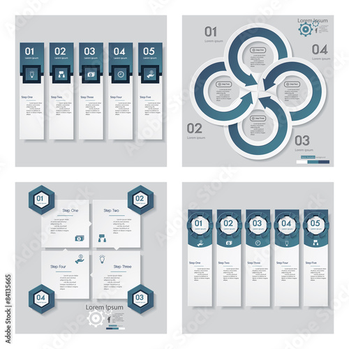 Collection of 4 blue color template/graphic or website layout. Vector Background.