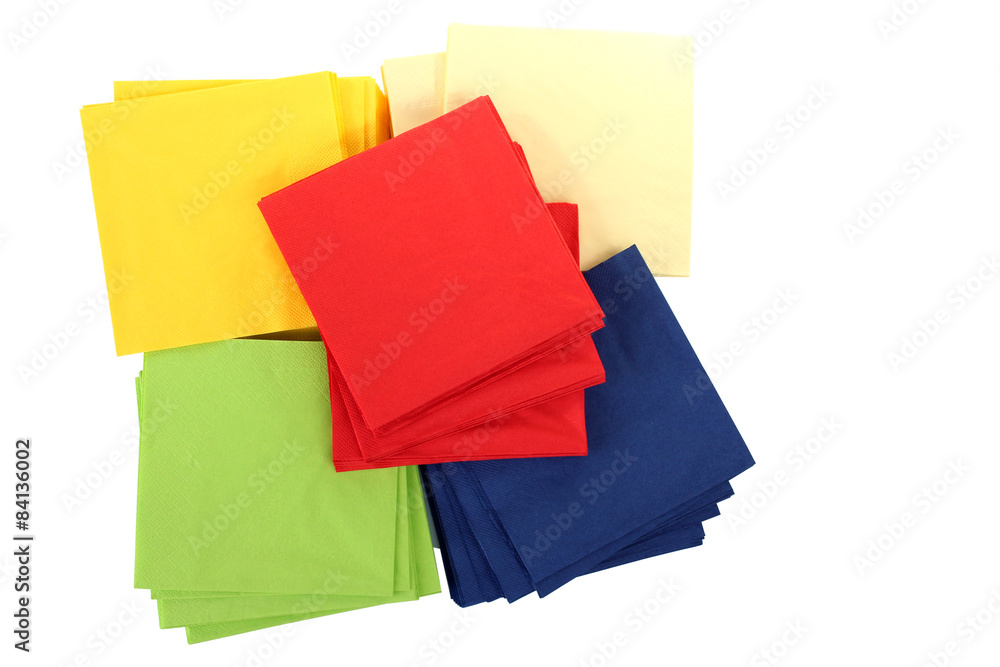 Serving colored paper napkins isolated on white background Serving colored paper napkins isolated on white background