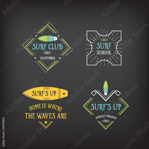 Surf vintage elements. Retro logo board. 