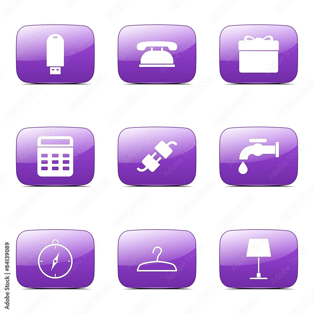 House Equipments Square Vector Violet Icon Design Set House Equipments Square Vector Violet Icon Design Set