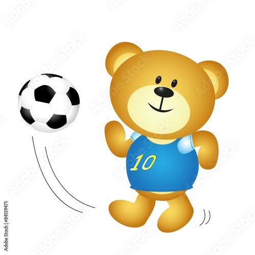 Fototapeta Naklejka Na Ścianę i Meble -  Cute cartoon boy bear playing soccer