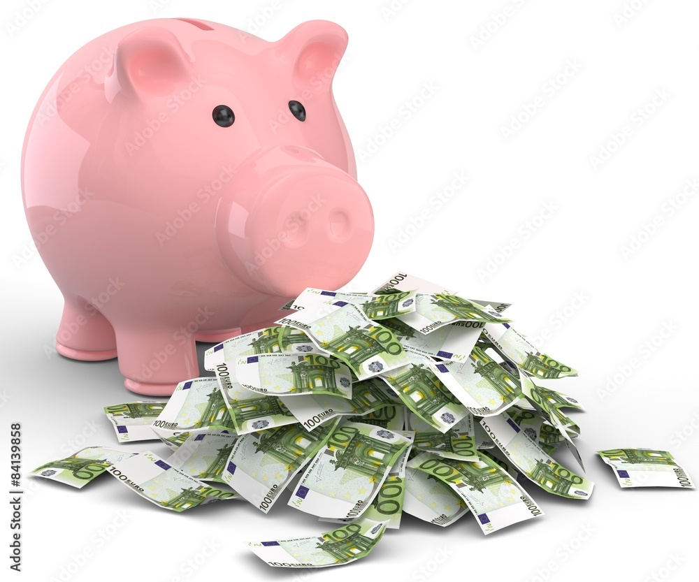 Sparschwein mit Geldhaufen Stock Illustration | Adobe Stock