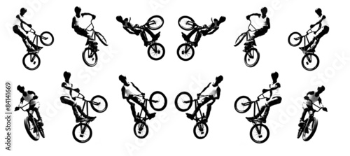 Vector image of a cyclist performing feints and tricks