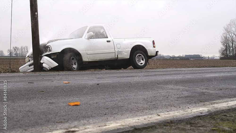 A truck crashed into a phone pole