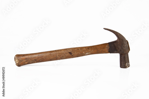 Old hammer on white background