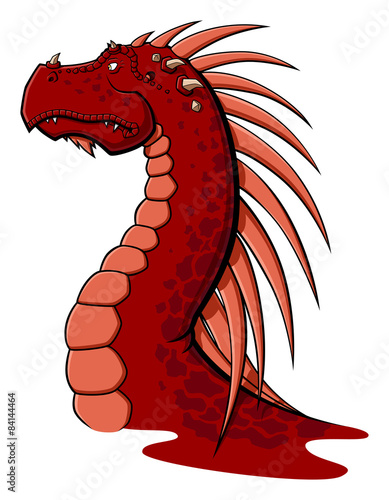 Illustration of head of red dragon isolated on white background.