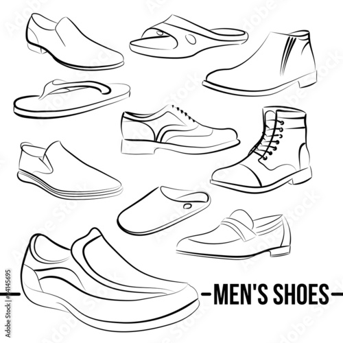 Vector set of men's shoes painted lines