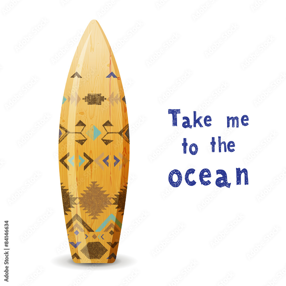 wooden surf board with tribal ornament wooden surf board with tribal ornament