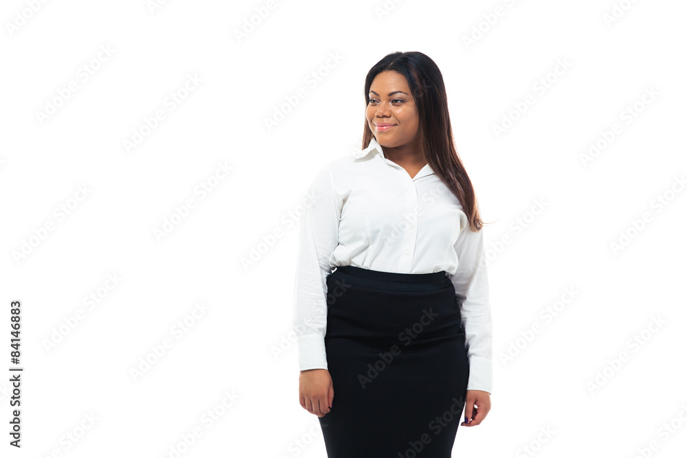 Happy afro american businesswoman looking away Happy afro american businesswoman looking away