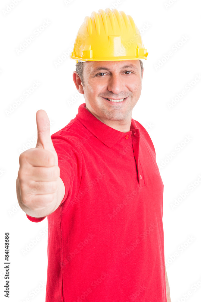 Positive builder showing thumb up Positive builder showing thumb up