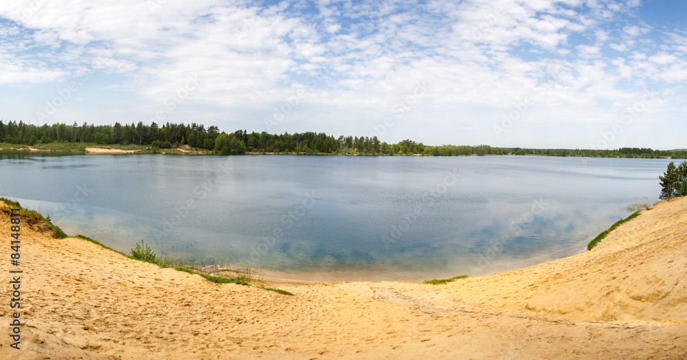 Forest Lake with Sand beach bed bottom Forest Lake with Sand beach bed bottom