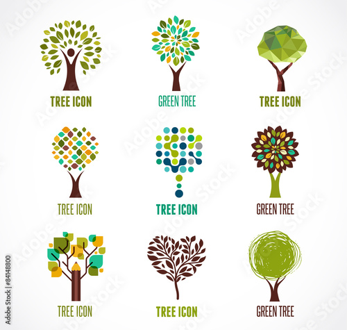 Collection of green tree - logos and icons