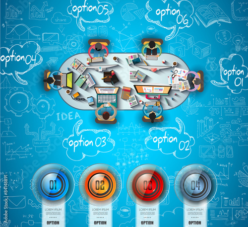 Aerial view of a flat style meeting table Infographic 