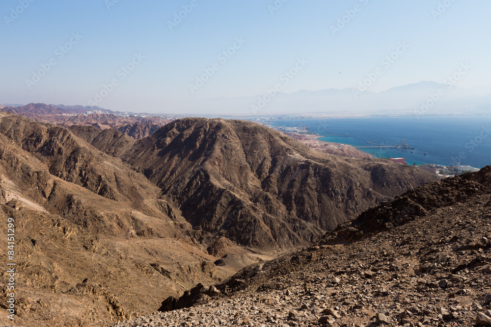 Eilat city mountains and Red sea view