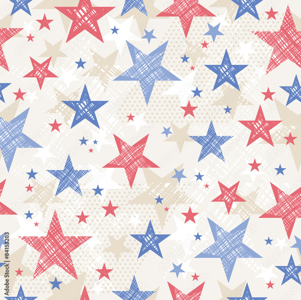 Background with Seamless pattern with red and blue stars for  In