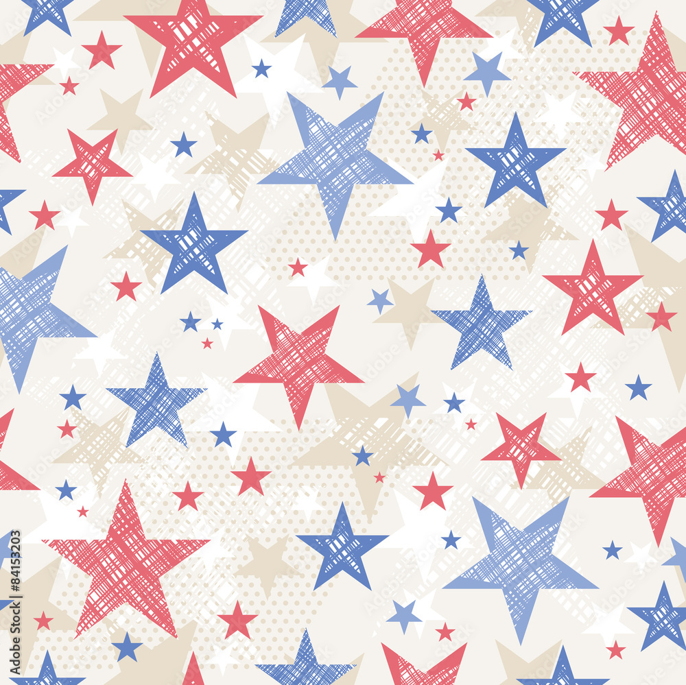 Background with Seamless pattern with red and blue stars for In Background with Seamless pattern with red and blue stars for In