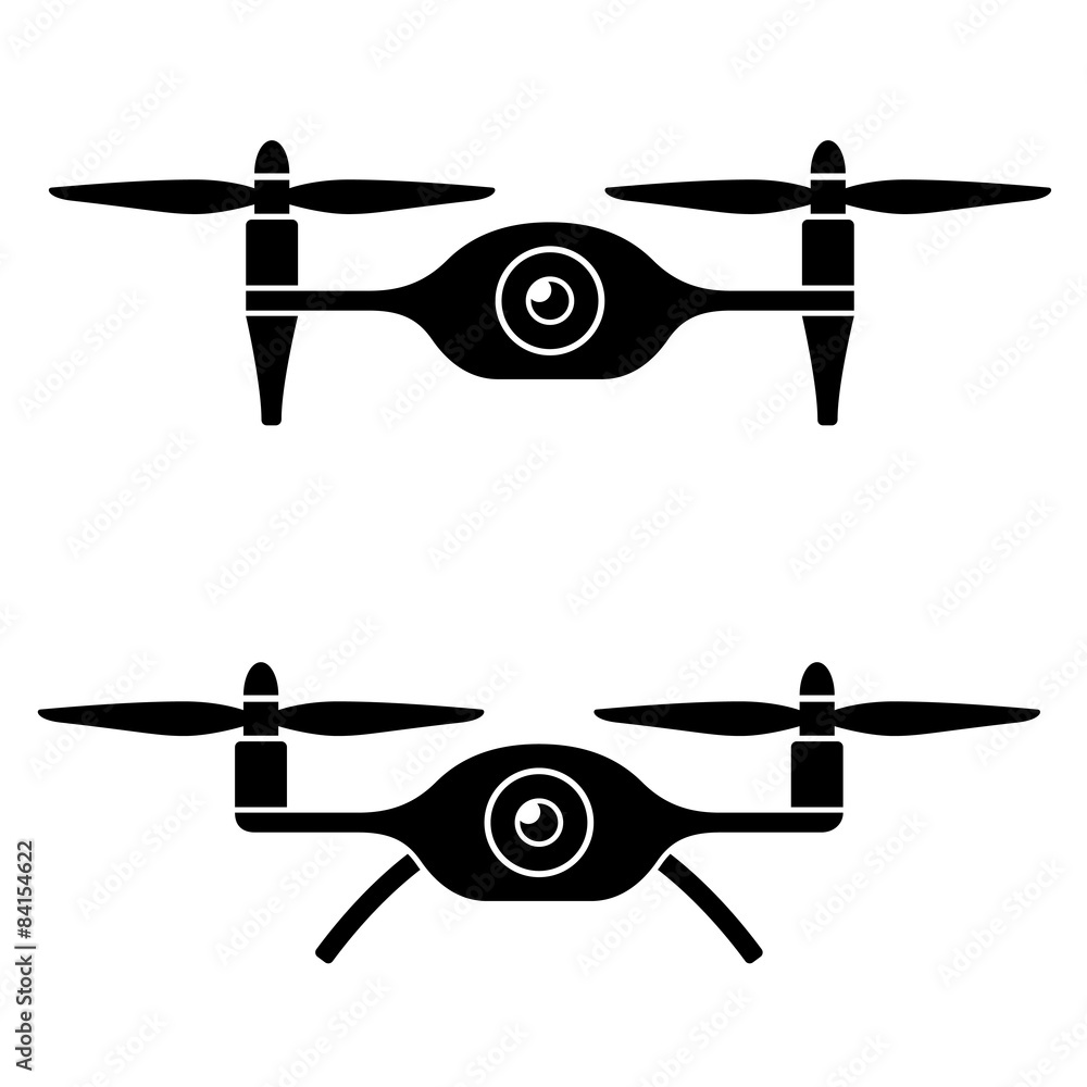 Fototapeta premium vector rc drone quadcopter with camera black symbol