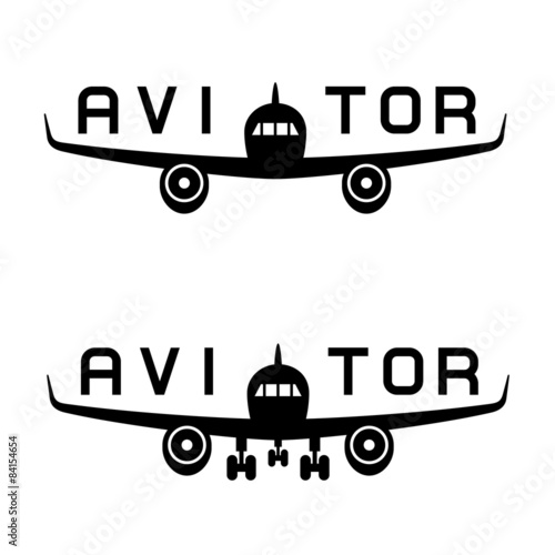 vector aircraft aviator inscription black icon