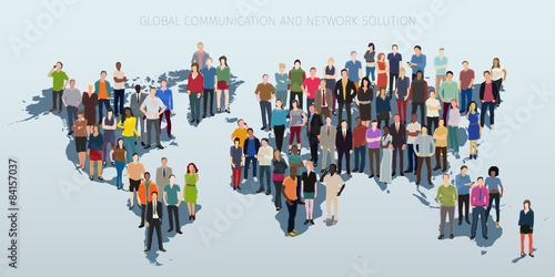 vector world map in perspective with people standing on it