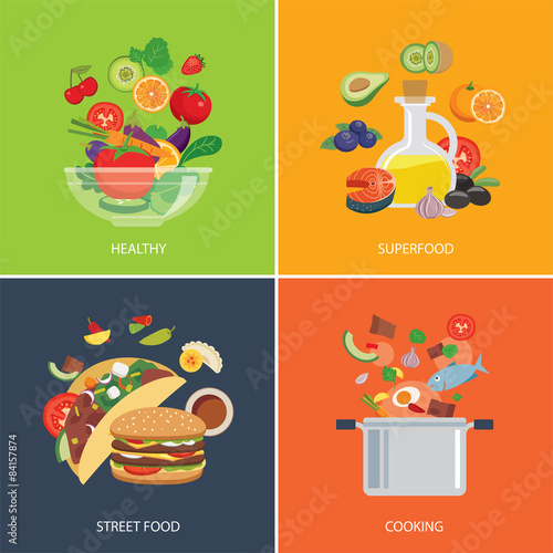 set of flat design concept for food