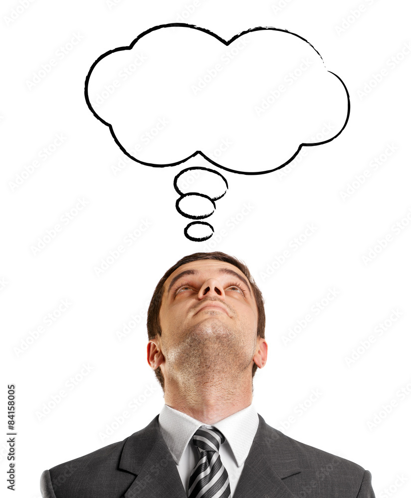 Businessman Looking Upwards With Speech Bubble Businessman Looking Upwards With Speech Bubble