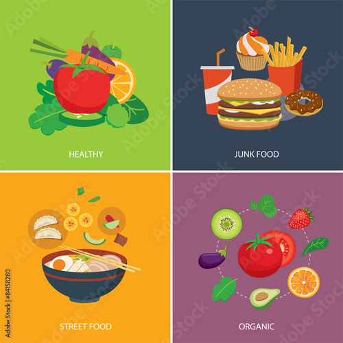 set of flat design concept  for food