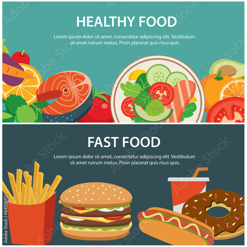 healthy food and fast food concept banner flat design