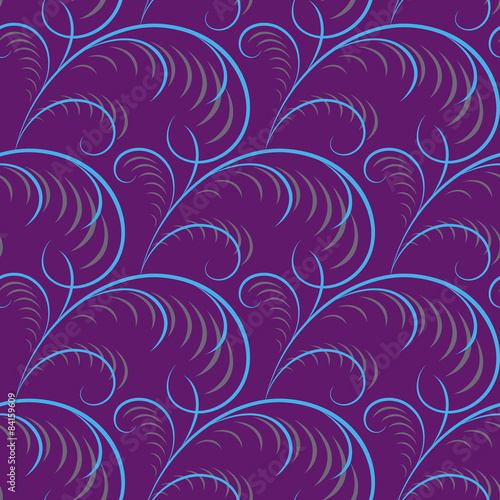 Ornamental grey and purple curls and spirals on lilac background