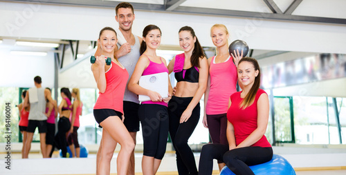 group of smiling people in the gym