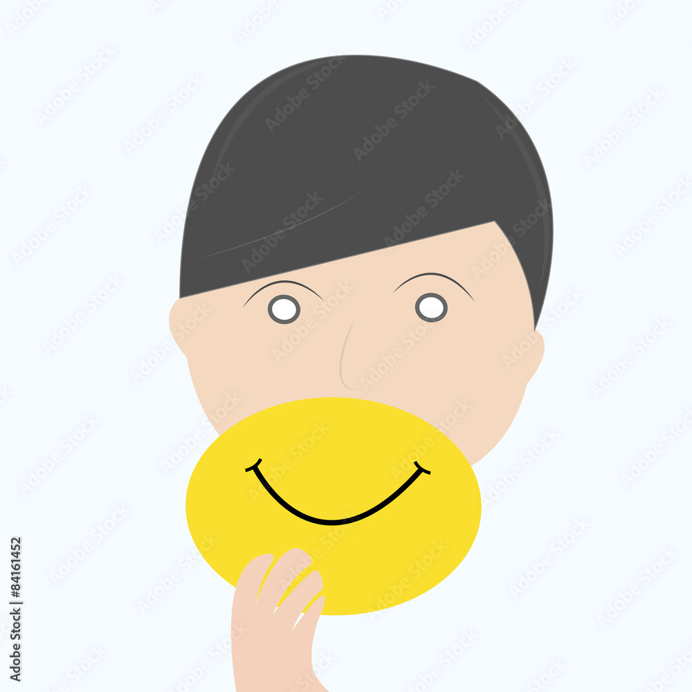 man hide real face by holding smile mask man hide real face by holding smile mask