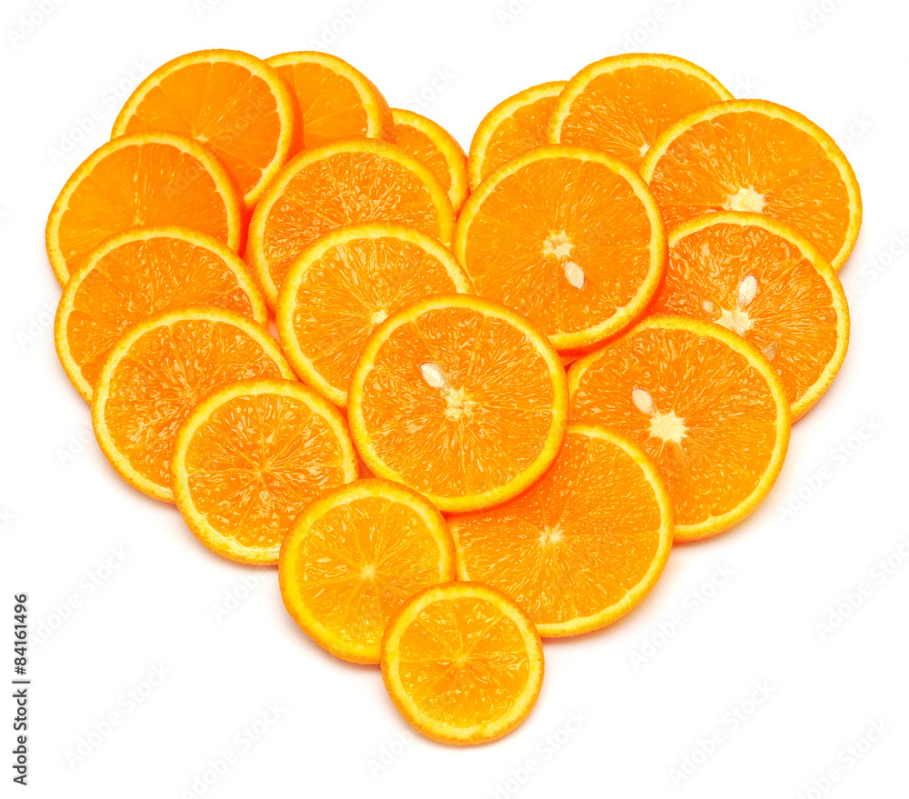 Heart from slices of orange fruit Heart from slices of orange fruit
